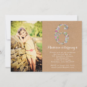 Filles Floral 6e anniversaire Invitation
