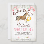 Filles Floral Horse Anniversaire Fête Invitation (Devant)