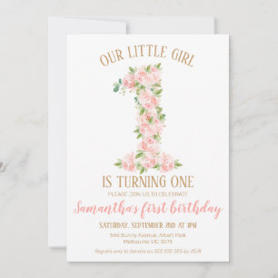 Filles Floral Numéro 1er Invitation anniversaire