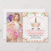 Filles Floral Unicorn Invitation Anniversaire (Devant)