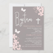 Filles Florales Et Papillons Baptême Invitation (Devant)