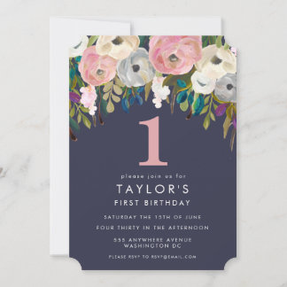 Filles Florales peintes 1er Invitation d'anniversa