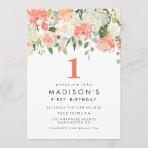 Filles Florales Peintes Douces 1er Invitation d'an