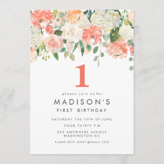Filles Florales Peintes Douces 1er Invitation d'an