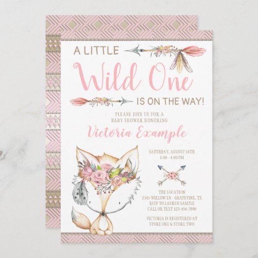 Filles Fox Baby Shower Invitations (Devant / Derrière)