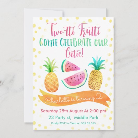 Filles Frutti Deux-tti 2e Invitation anniversaire (Devant)