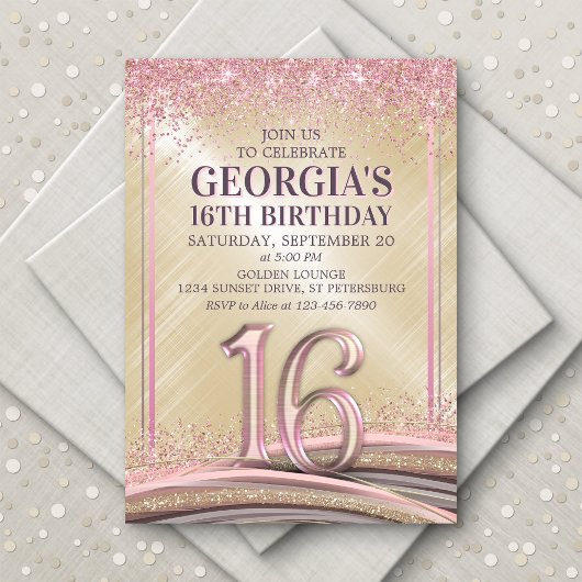 Filles Glam 16e anniversaire Invitation