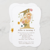 Filles Gold Floral 1er anniversaire Invitation de  (Devant / Derrière)