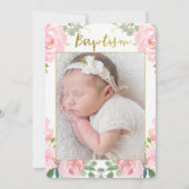 Filles Gold Rose Photo Baptême Invitation (Dos)