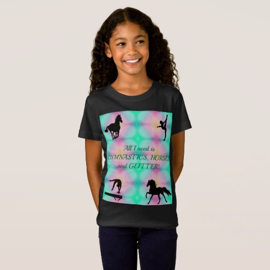 Filles Gymnastique, Chevaux, T-shirt Parties scint (Devant entier)