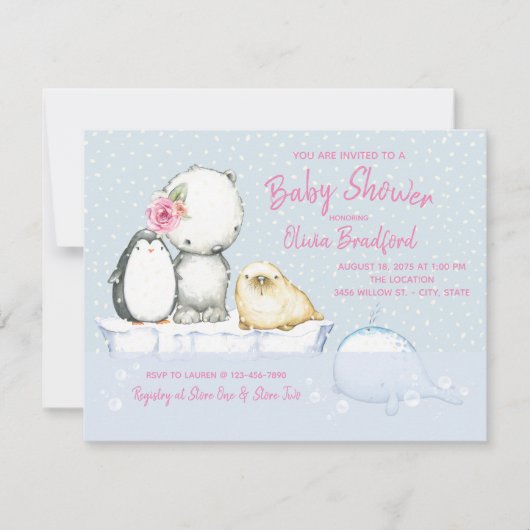 Filles hiver Baby Shower Invitations (Devant)