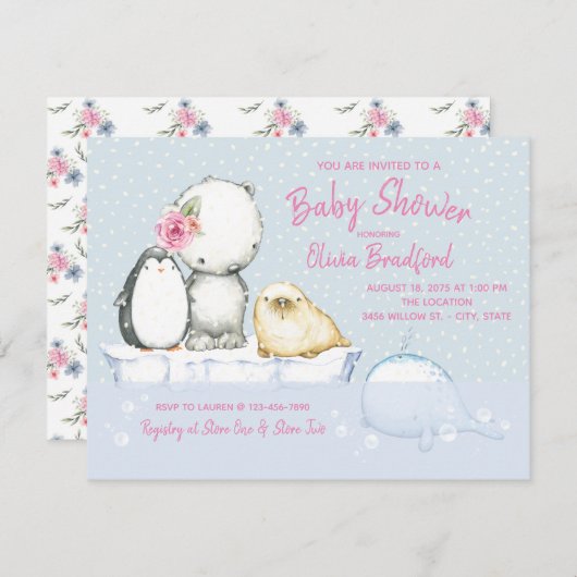 Filles hiver Baby Shower Invitations (Devant / Derrière)
