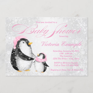 Filles hiver bébé Pengiun Baby shower Invitation