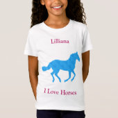 Filles "I Love Horses" Cheval Bleu T-shirt (Devant)