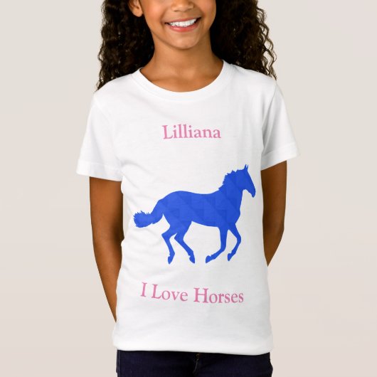 Filles "I Love Horses" Royal Blue Horse T-Shirt (Devant)