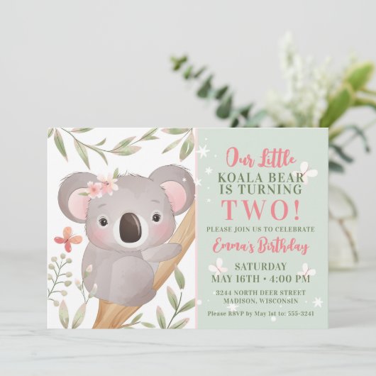 Filles Koala Invitation de fête d'anniversaire (Debout devant)