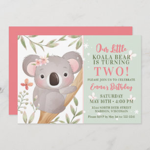 Filles Koala Invitation de fête d'anniversaire
