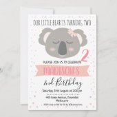 Filles Koala Ours Anniversaire Invitation (Devant)