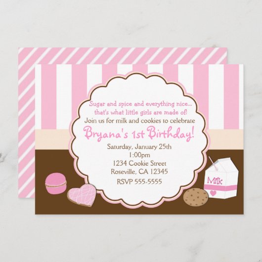 Filles Lait Rose Cookies Anniversaire Invitations (Devant / Derrière)