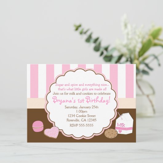 Filles Lait Rose Cookies Anniversaire Invitations (Debout devant)