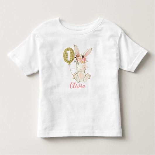 Filles Lapin Floral Premier T-shirt Anniversaire (Devant)