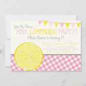 Filles Lemonade Rose Invitation de fête d'annivers (Devant)