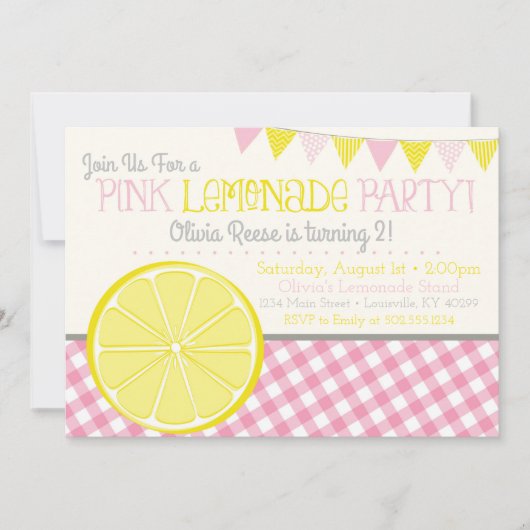 Filles Lemonade Rose Invitation de fête d'annivers (Devant)