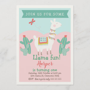 Filles Llama Cactus Invitation Anniversaire