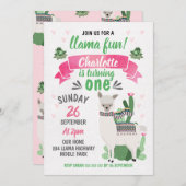 Filles Llama Invitation Anniversaire (Devant / Derrière)