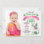 Filles Llama Photo Anniversaire Invitation (Devant)