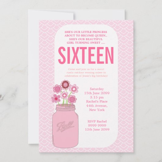 Filles Mason Jar Sweet 16 Invitation de fête d'ann (Devant)