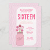 Filles Mason Jar Sweet 16 Invitation de fête d'ann (Devant / Derrière)
