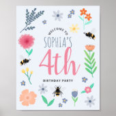 Filles mignonne Abeille florale Affiche de bienven (Devant)