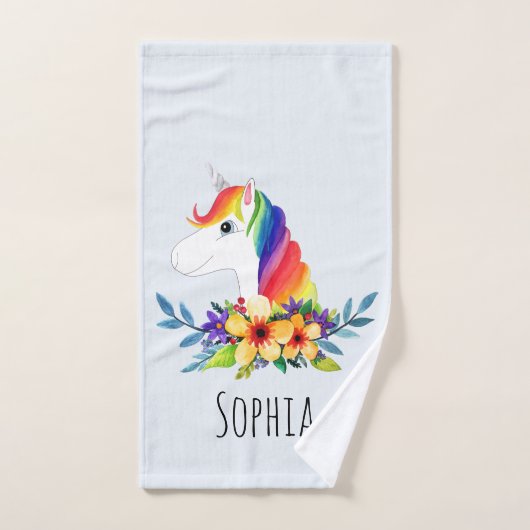 Filles mignonne arc-en-ciel Unicorn Fleurs et nom  (Serviette à main)