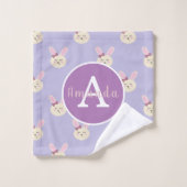 Filles mignonne lapin mauve Motif Monogramme lapin (Gant de toilette)