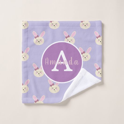 Filles mignonne lapin mauve Motif Monogramme lapin (Gant de toilette)