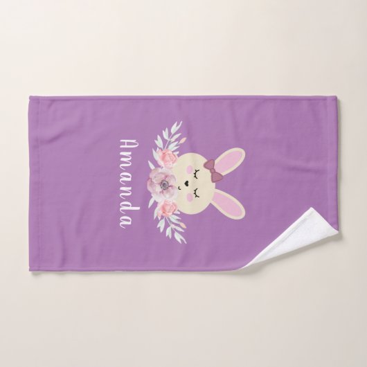 Filles mignonne lapin mauve Motif Monogramme lapin (Serviette à main)