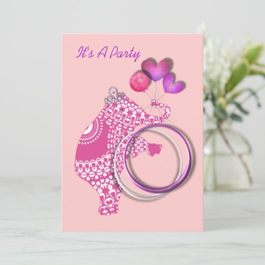 Filles mignonne rose princesse Eléphant Invitation (Debout devant)