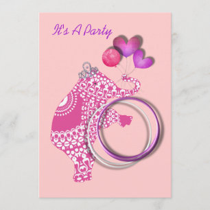 Filles mignonne rose princesse Eléphant Invitation