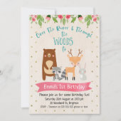 Filles mignonnes Animaux de bois Invitation d'anni (Devant)