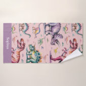 Filles mignonnes Aquarelle Dinosaure & Nom Enfants (Serviette de bain)