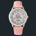 Filles mignonnes Panda florale Ours et nom Enfants<br><div class="desc">Cette montre pour enfant mignonne et girly présente un bel ours à panda peint à la main tenant un bouquet de fleurs. Cette aquarelle fleurie dispose également d'un endroit où vous pouvez ajouter le nom de votre fille. Parfait pour la première montre d'un enfant !</div>