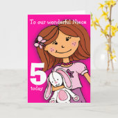 Filles nièce 5e anniversaire carte fille coudées r (Fleur jaune)