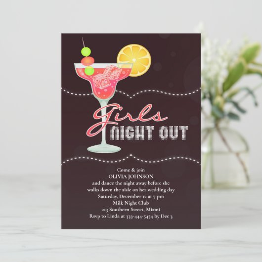 Filles Night Out bachelorette Fête Invitation (Debout devant)