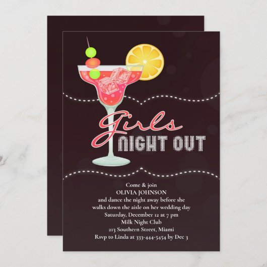 Filles Night Out bachelorette Fête Invitation (Devant / Derrière)