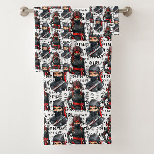 Filles Ninja Anime avec motif de texte Design