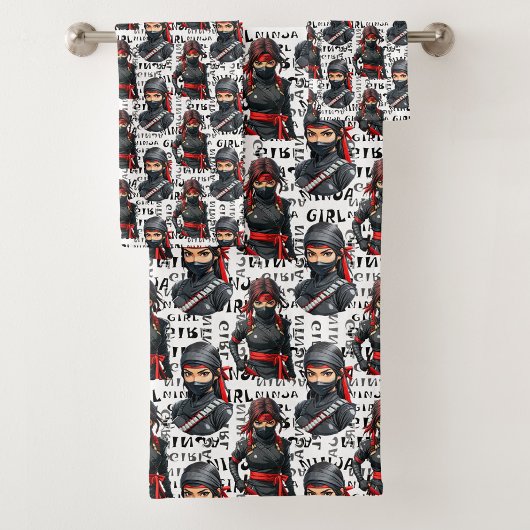 Filles Ninja Anime avec motif de texte Design