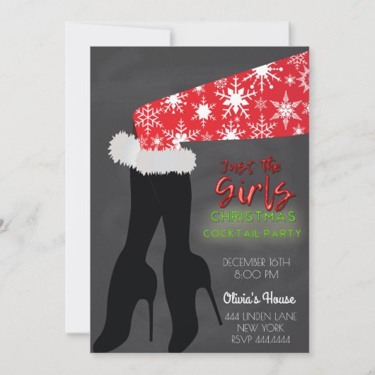 Filles Noël Cocktail Fête Invitation (Devant)