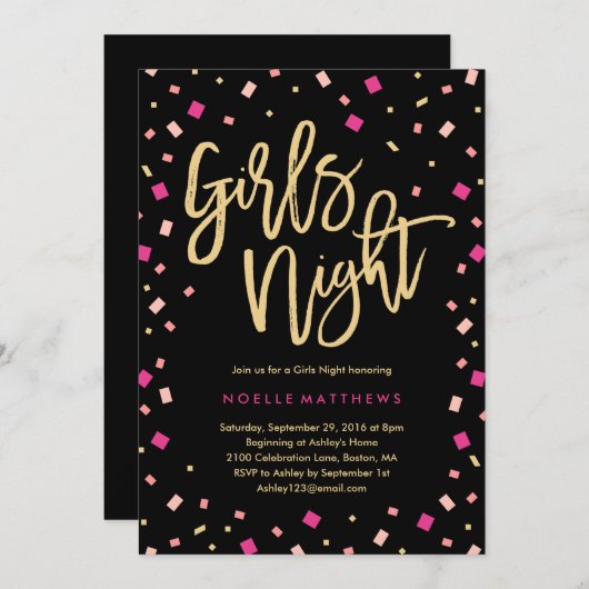 Filles Nuit Confetti Bachelorette Invitation (Devant / Derrière)