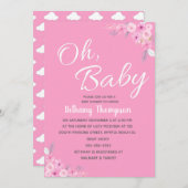 Filles Oh Bébé rose Floral Invitation (Devant / Derrière)